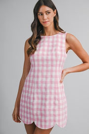 Marcella Sleeveless Gingham Print Mini Dress Pink