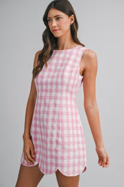 Marcella Sleeveless Gingham Print Mini Dress Pink
