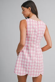 Marcella Sleeveless Gingham Print Mini Dress Pink