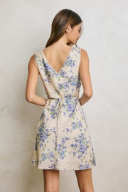 Heather Sleeveless Sweet Floral Print Mini Dress Blue