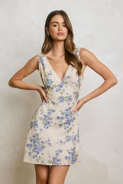 Heather Sleeveless Sweet Floral Print Mini Dress Blue