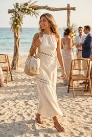 Waitlist 8/5 • Maxine Sleeveless Sun Kissed Cutwork Lace Maxi Dress Natural