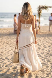 Waitlist 8/5 • Maxine Sleeveless Sun Kissed Cutwork Lace Maxi Dress Natural