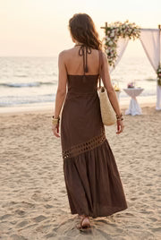 Maxine Sleeveless Sun Kissed Cutwork Lace Maxi Dress Brown