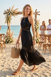 Maxine Sleeveless Sun Kissed Cutwork Lace Maxi Dress Black