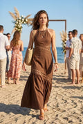Maxine Sleeveless Sun Kissed Cutwork Lace Maxi Dress Brown