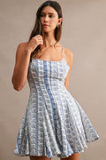 Hope Sleeveless Floral Paisley Print Mini Dress Blue