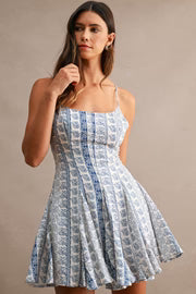 Hope Sleeveless Floral Paisley Print Mini Dress Blue