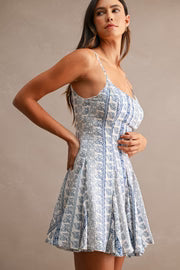 Hope Sleeveless Floral Paisley Print Mini Dress Blue
