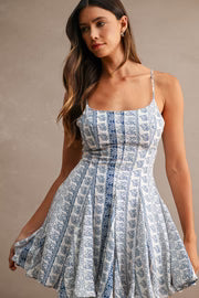 Hope Sleeveless Floral Paisley Print Mini Dress Blue
