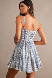 Hope Sleeveless Floral Paisley Print Mini Dress Blue