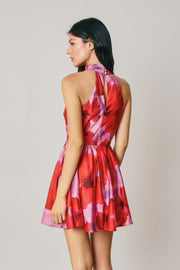 Jessa Sleeveless Halter Soft Summer Floral Print Mini Dress Pink