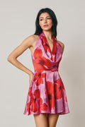 Jessa Sleeveless Halter Soft Summer Floral Print Mini Dress Pink
