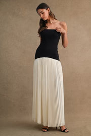 Waitlist 7/30 • Vienna Sleeveless Pleated Skirt Mix Maxi Dress Black