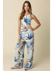 Aveline Sleeveless One Shoulder Tropical Print Top Blue