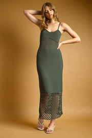 Brittany Sleeveless Crochet Knit Maxi Dress Green