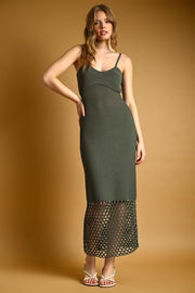 Brittany Sleeveless Crochet Knit Maxi Dress Green