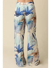 Aven High Waist Tropical Print Wide Leg Pants Blue