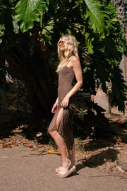 Brittany Sleeveless Crochet Knit Maxi Dress Brown