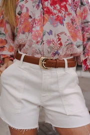 Meave Horseshoe Buckle Faux Leather Belt Brown