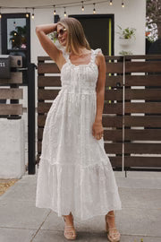 Natalia Flutter Sleeve 3D Floral Maxi Dress White