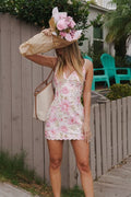 Karla Sleeveless Eyelet Sweet Summer Dress Floral Print Mini Dress Pink