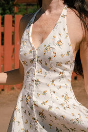 Paige Sleeveless Halter Floral Print Mini Dress Yellow