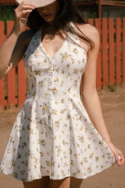Paige Sleeveless Halter Floral Print Mini Dress Yellow
