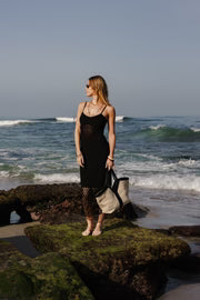Brittany Sleeveless Crochet Knit Maxi Dress Black