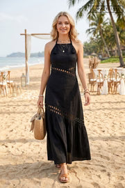 Maxine Sleeveless Sun Kissed Cutwork Lace Maxi Dress Black