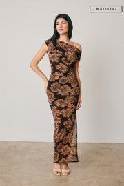 Waitlist 9/25 • Kayla One Shoulder Botanical Beauty Floral Print Maxi Dress Black