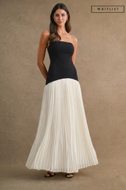 Waitlist 7/30 • Vienna Sleeveless Pleated Skirt Mix Maxi Dress Black