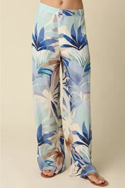 Aven High Waist Tropical Print Wide Leg Pants Blue