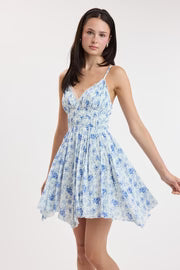 Mischa Sleeveless Dreamy Floral Print Mini Dress Blue