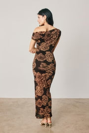 Waitlist 9/25 • Kayla One Shoulder Botanical Beauty Floral Print Maxi Dress Black