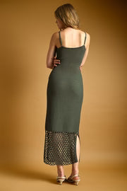Brittany Sleeveless Crochet Knit Maxi Dress Green